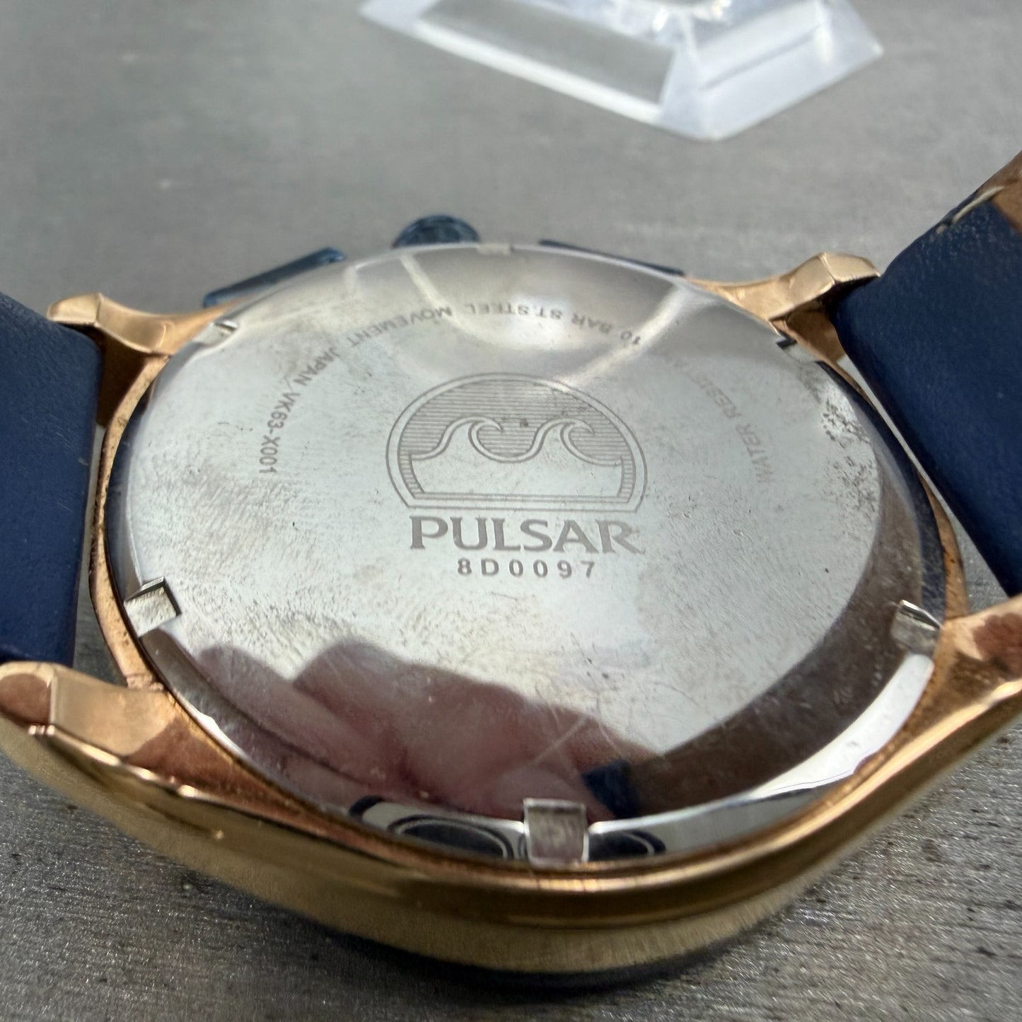 Pulsar Chronograph Watch Men 44mm Blue Dial Rose Gold Tone Date VK63-X001 Newbat9