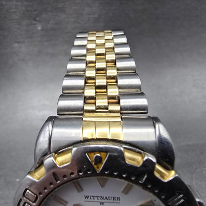 Wittnauer Dive Watch Men 38mm White Dial Two Tone Date Round New Battery VTG4