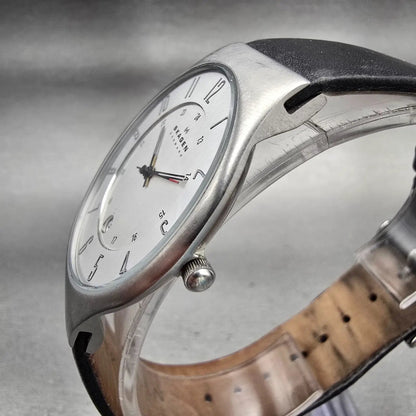 Skagen Watch Men 37mm Silver Dial Silver Tone Date Round 233XXLSLC New Battery2