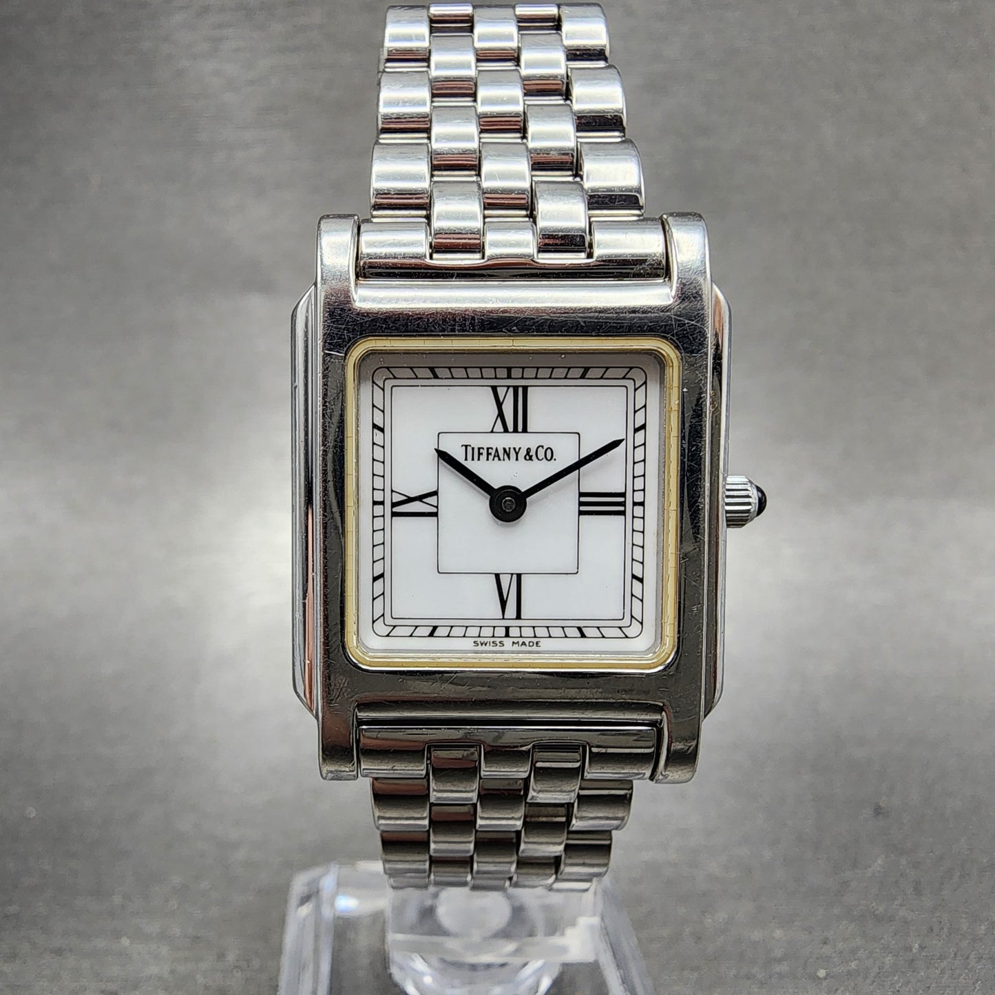 Tiffany & Co Tank Watch Women 23mm White Dial Steel Rectangle New Battery0