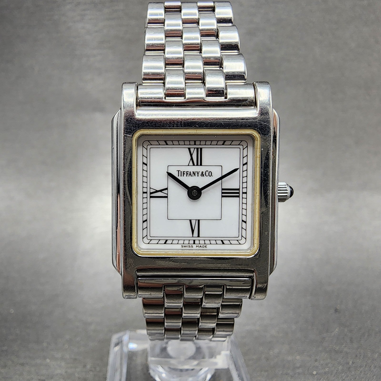 Tiffany & Co Tank Watch Women 23mm White Dial Steel Rectangle New Battery0