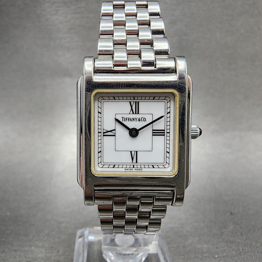 Tiffany & Co Tank Watch Women 23mm White Dial Steel Rectangle New Battery0