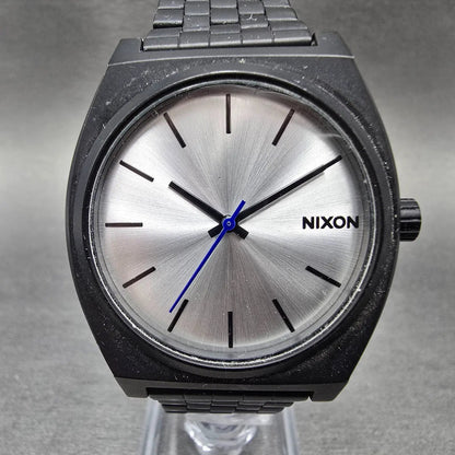 Nixon Time Teller Watch Men 37mm Silver Dial Black Round Bracelet New Battery0