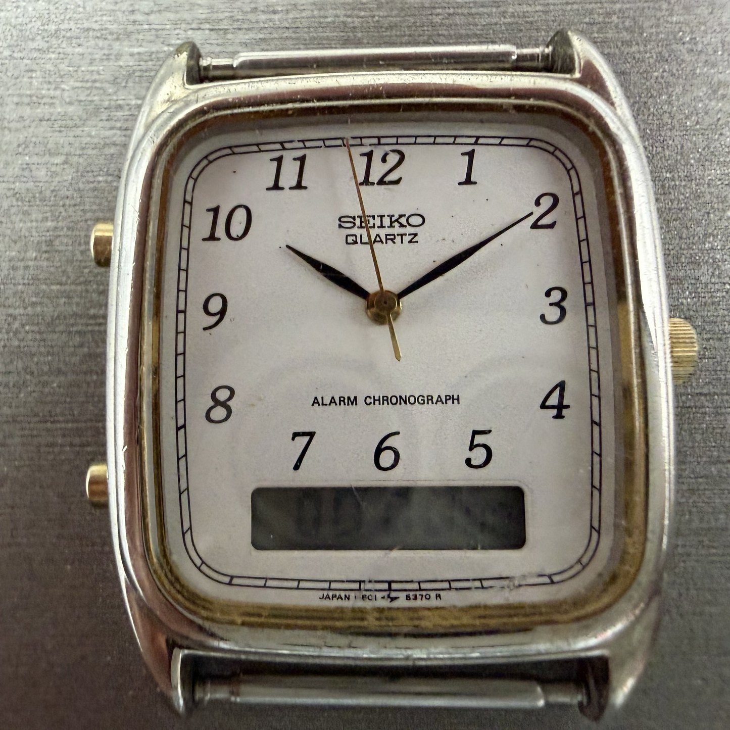 Seiko Analog Digital Watch Men 29mm White Dial Silver Tone Alarm Chrono PARTS2