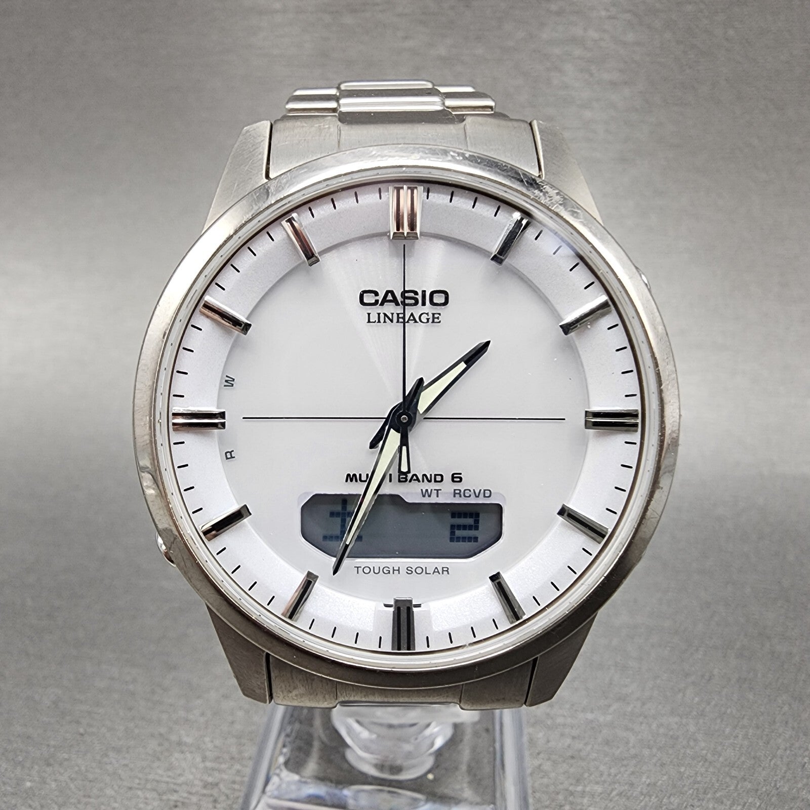 Casio Lineage Multiband 6 Watch Men 40mm White Dial Titanium Solar Runs0