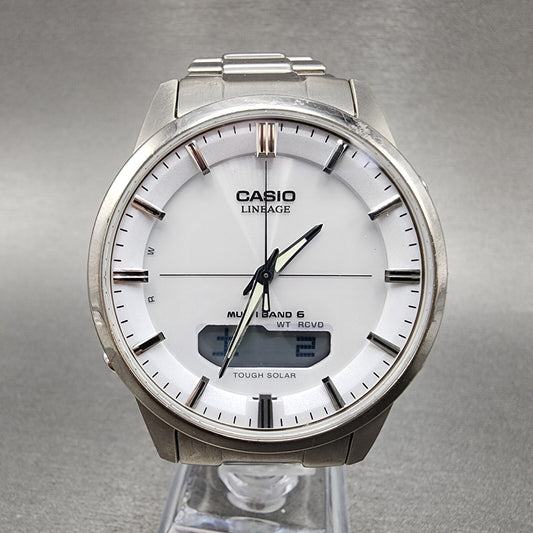 Casio Lineage Multiband 6 Watch Men 40mm White Dial Titanium Solar Runs0