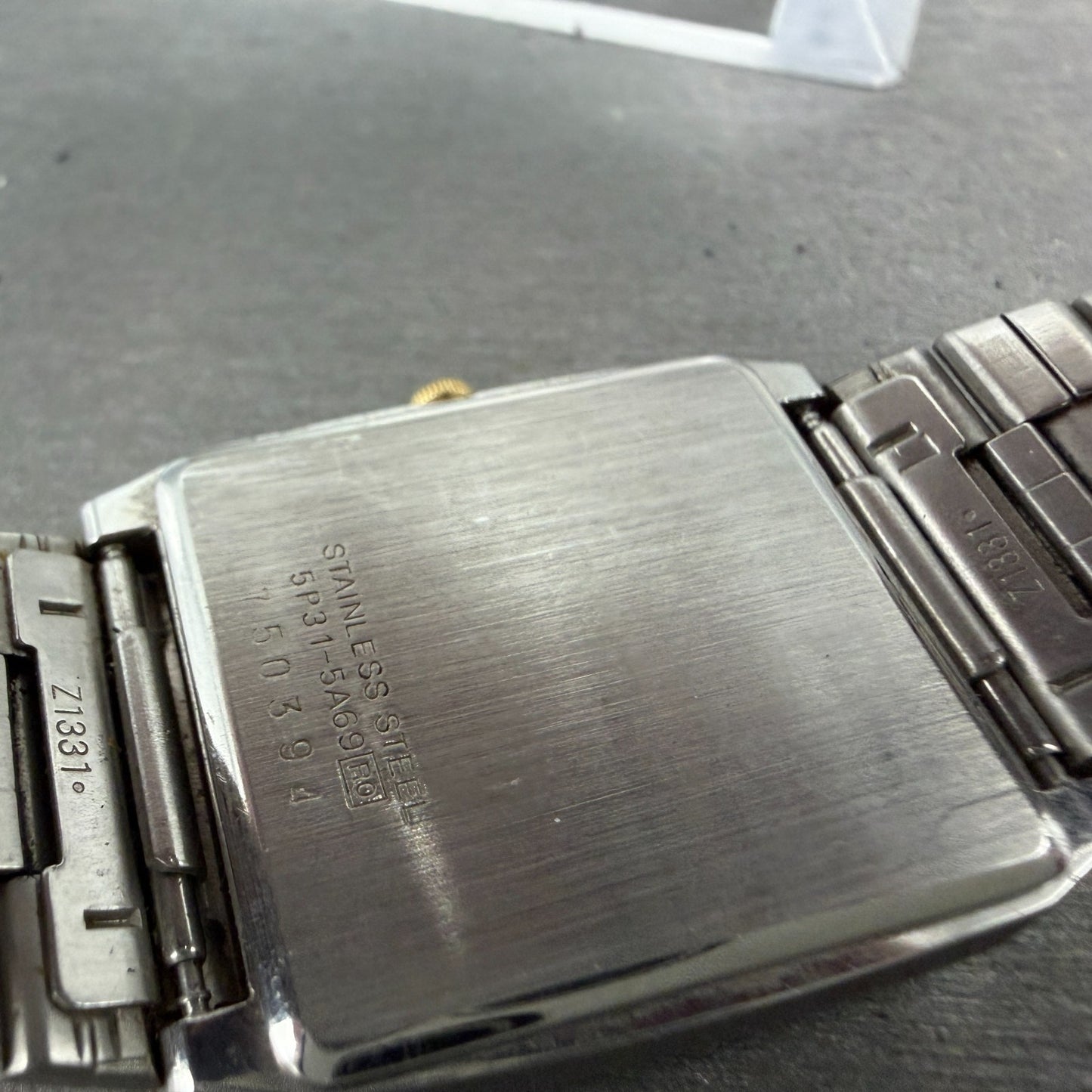 Seiko Tank Watch Men 26mm Silver Dial Two Tone Rectangle 5p31-5a69 New Battery9