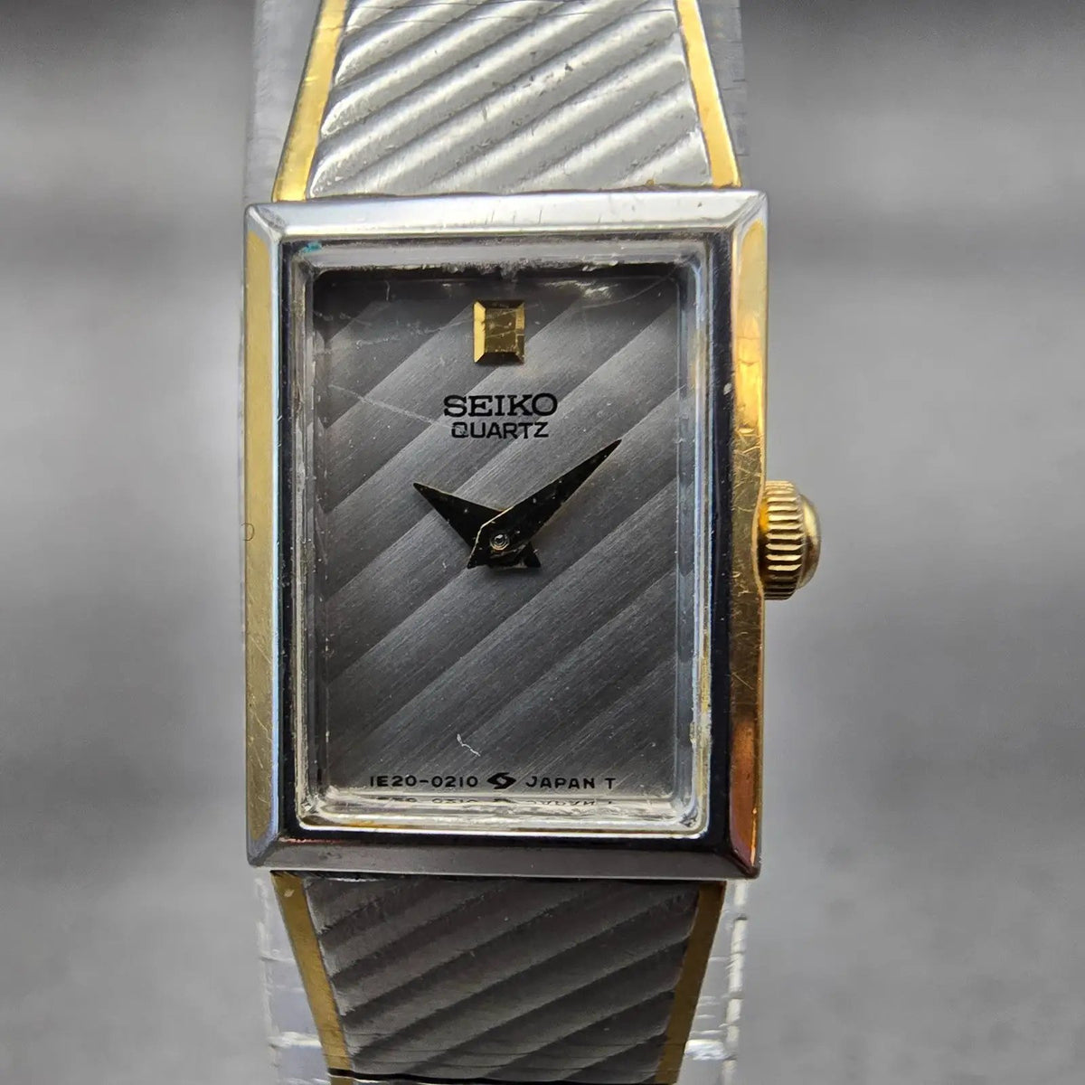 Seiko Watch Women 13mm Silver Dial Two Tone Rectangle 1E20-5109 New Battery VTG1
