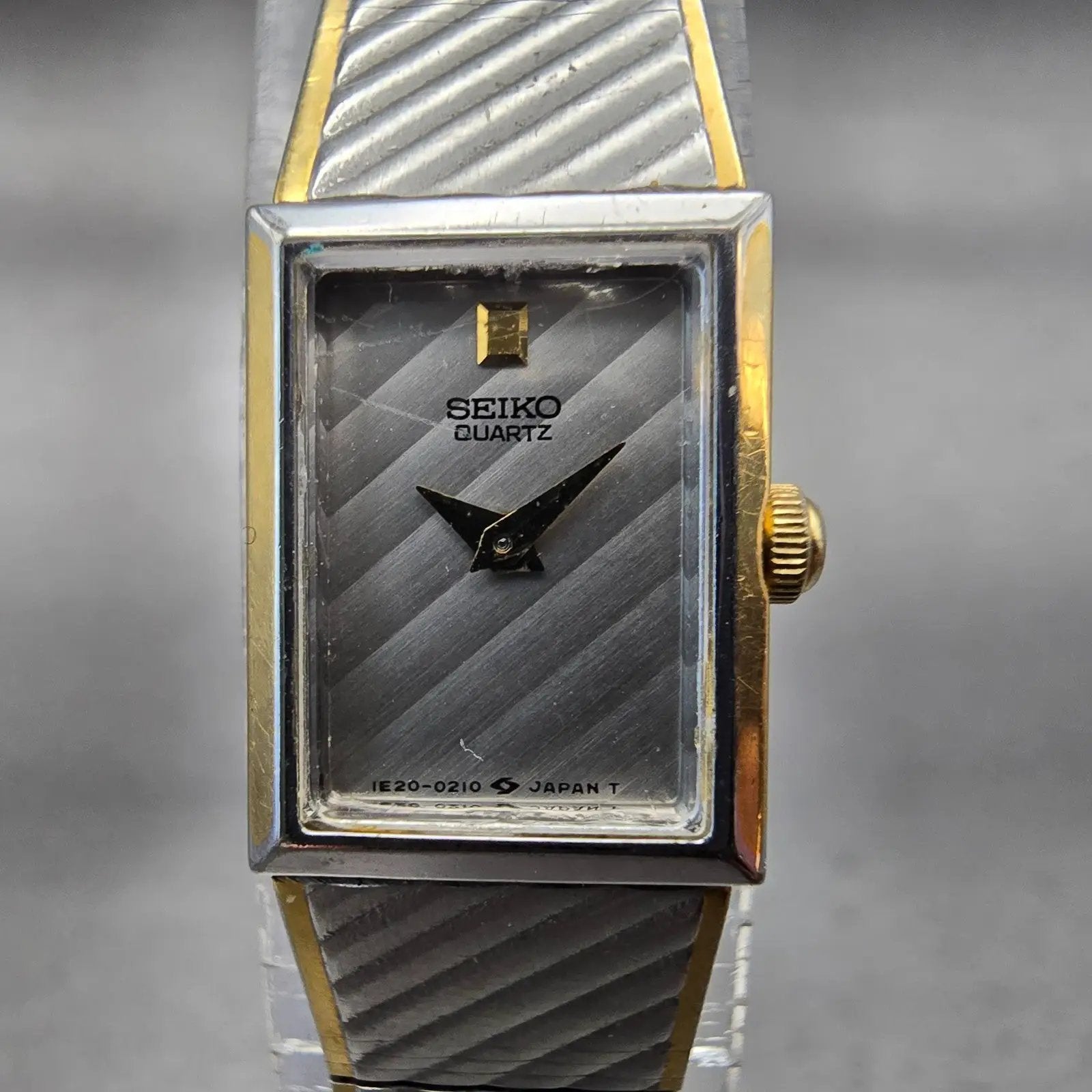 Seiko Watch Women 13mm Silver Dial Two Tone Rectangle 1E20-5109 New Battery VTG1