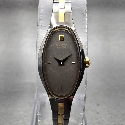 Seiko Watch Women 12mm Gray Dial Two Tone Oval 1E20-5719 New Battery Vintage AB0