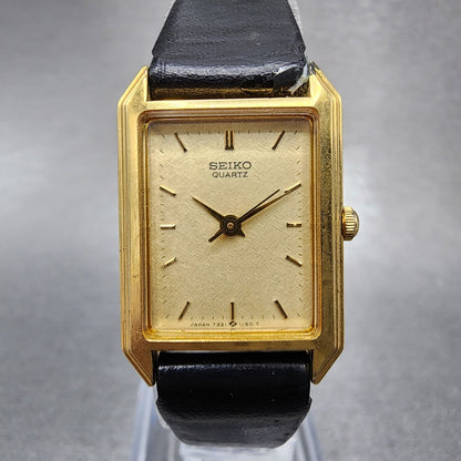Seiko Tank Watch Women 19mm Champagne Dial Gold Tone 73215670 New Battery0