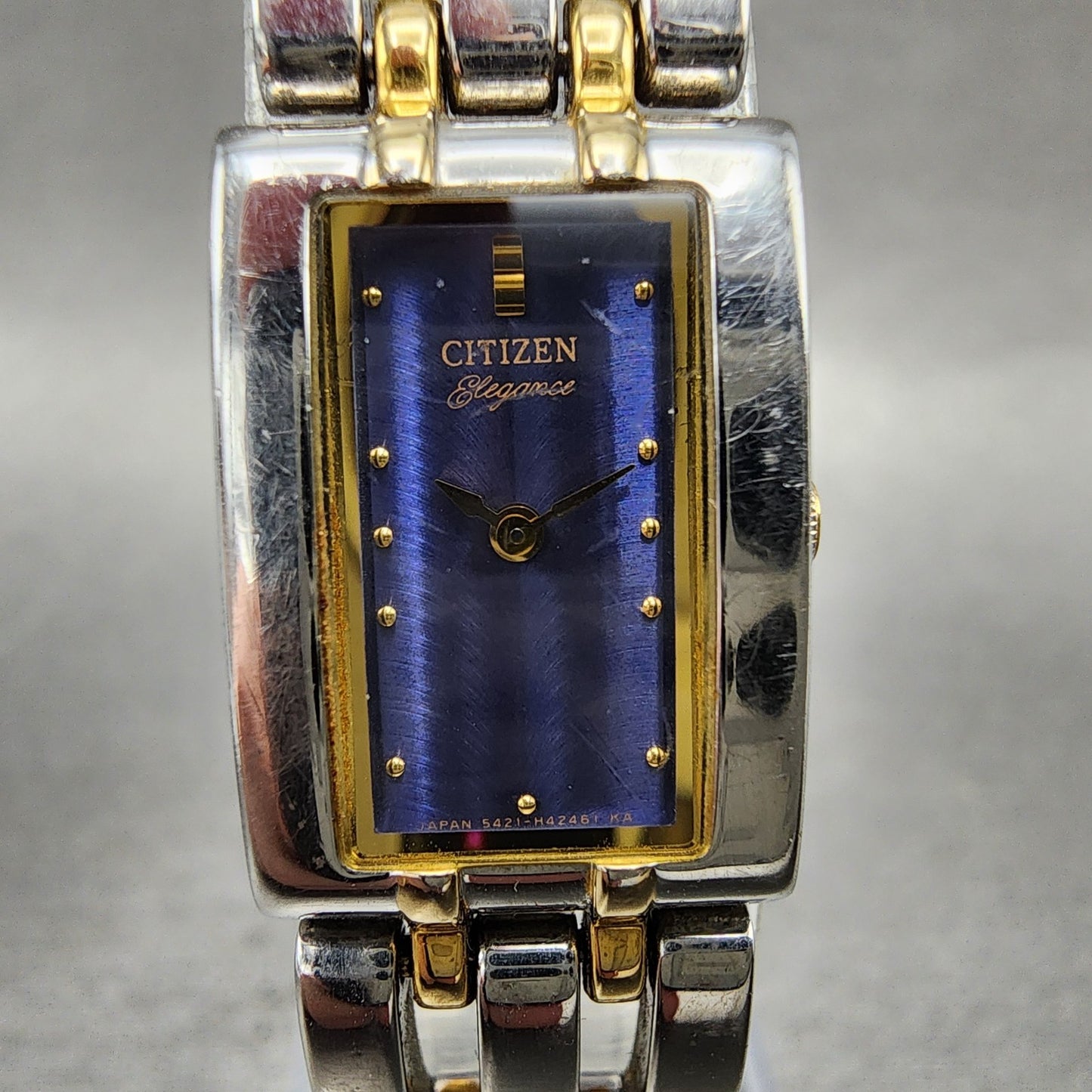Citizen Elegance Tank Watch Women 15mm Blue Dial Two Tone Rectangle New Battery1
