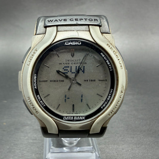 Casio Twincept WVA-2000 Watch Men 43mm Gray Dial Silver Tone Alarm Chrono NewBat0