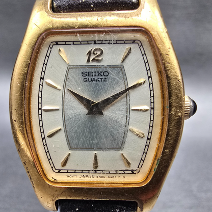 Seiko Watch Women 25mm Silver Dial Gold Tone Tonneau 4N00-6451 New Battery JP1