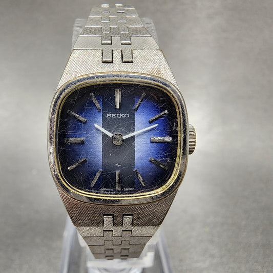 VTG Seiko Watch Women 19mm Blue Dial Gold plated Manual Wind 113940 Runs0