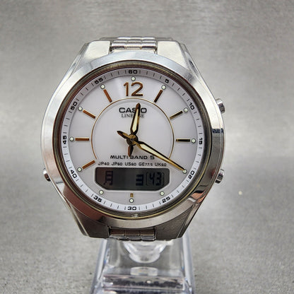 Casio Lineage LCWM200 Watch Men 38mm White Dial Steel Analog Digital Solar Runs0