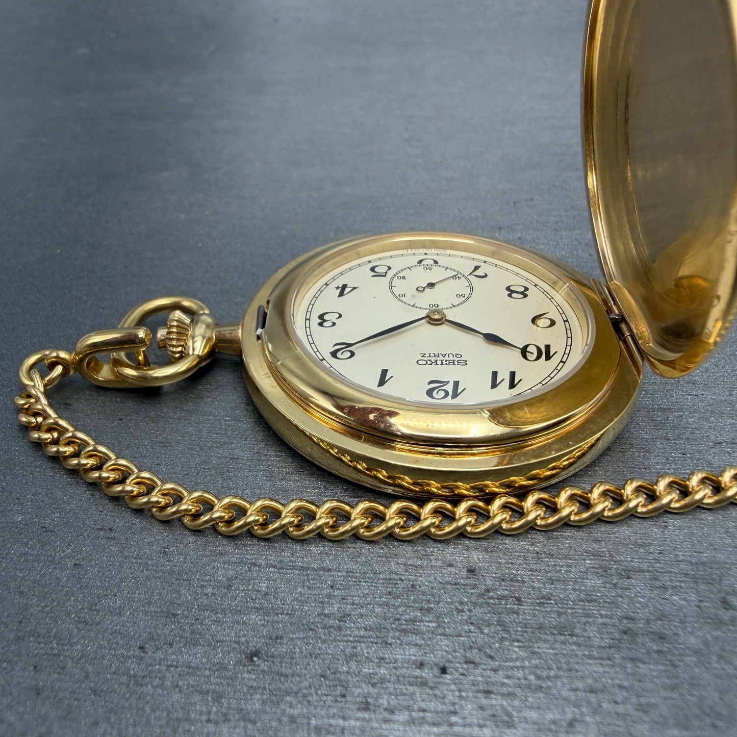 Seiko Pocket Watch Men 42mm Champagne Dial Gold Tone Round 7N07-001A New Batt 424