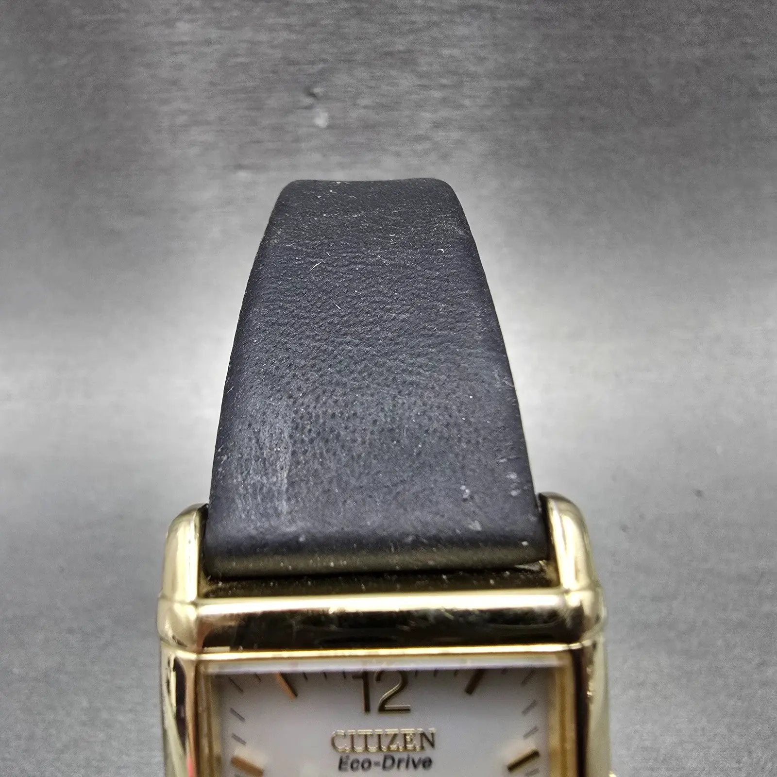 Citizen Eco-Drive Tank Watch Men 25mm Silver Dial Gold Tone Rectangle Date RunsK4