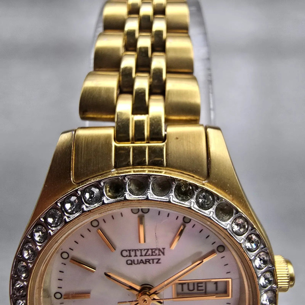 Citizen Watch Women 26mm MOP Dial Gold Tone Daydate Gemmed 1002-S044456 New Batt5
