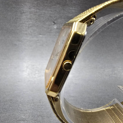 Seiko Tank Watch Men 25mm Silver Dial Gold Tone Rectangle 5Y30-5B49 New Battery2