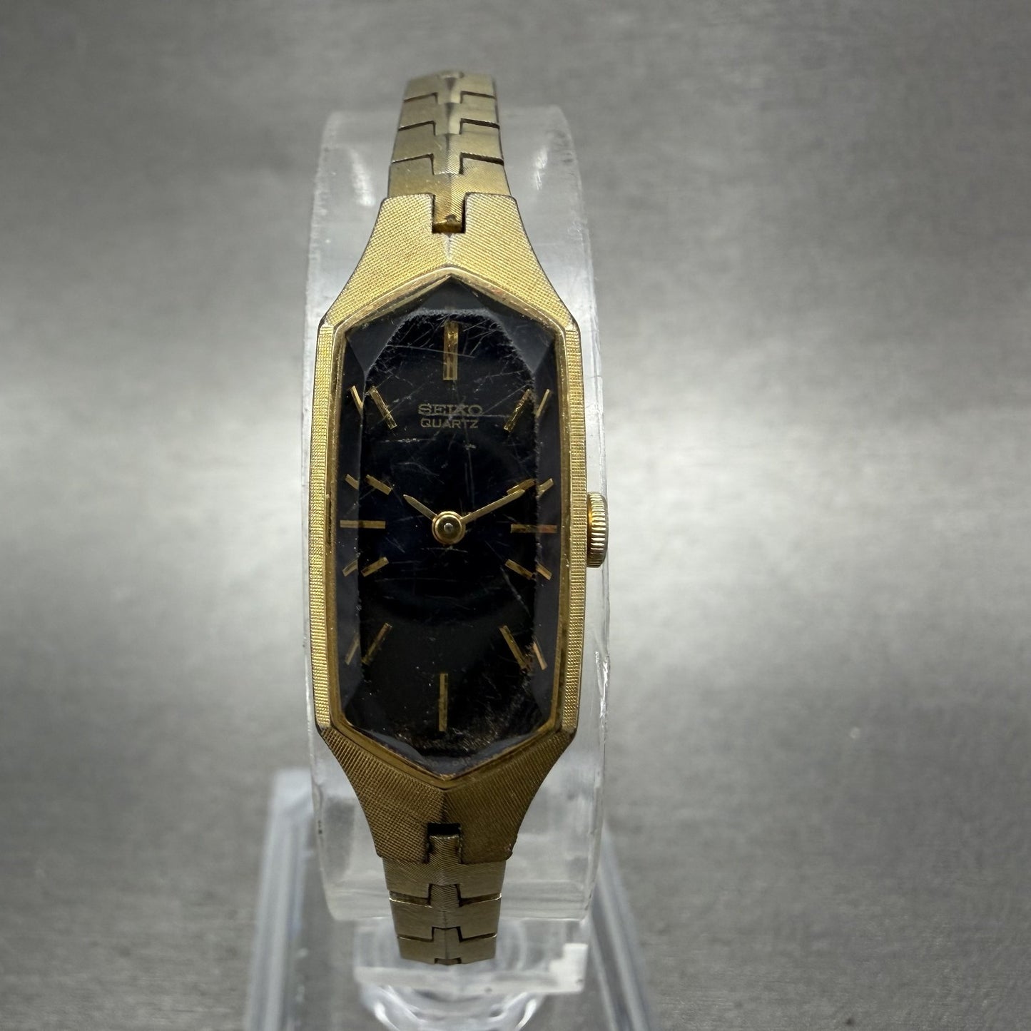 Seiko Watch Women 13mm Black Dial Gold Tone 13205339 New Battery VTG0