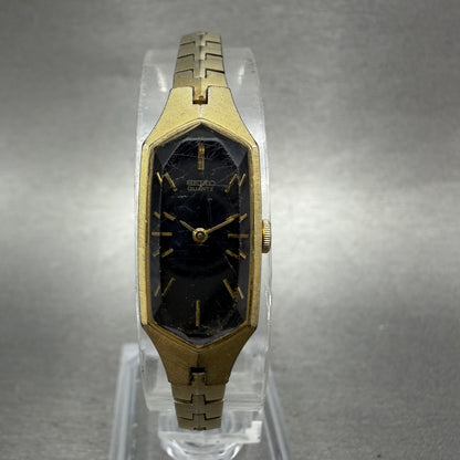 Seiko Watch Women 13mm Black Dial Gold Tone 13205339 New Battery VTG0