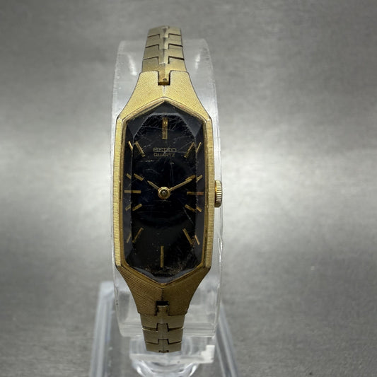 Seiko Watch Women 13mm Black Dial Gold Tone 13205339 New Battery VTG0