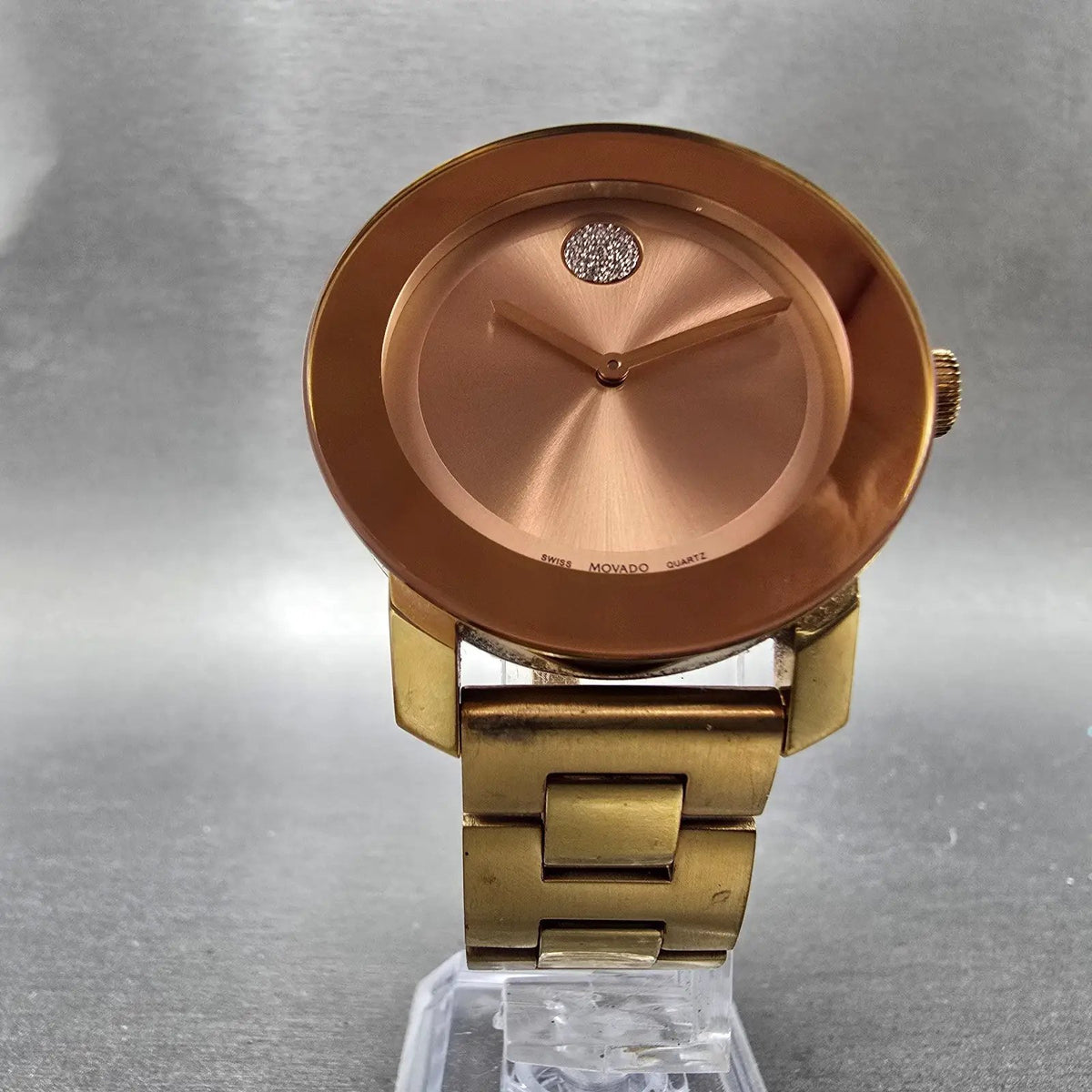 Movado Bold Watch Women 36mm Rose Dial Rose Gold Round 3600086 Crystals New Batt5