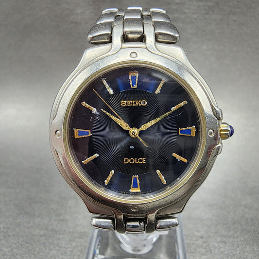 Seiko Dolce Watch Men 33mm Blue Dial Silver Tone Round 8J41-6150 New Battery