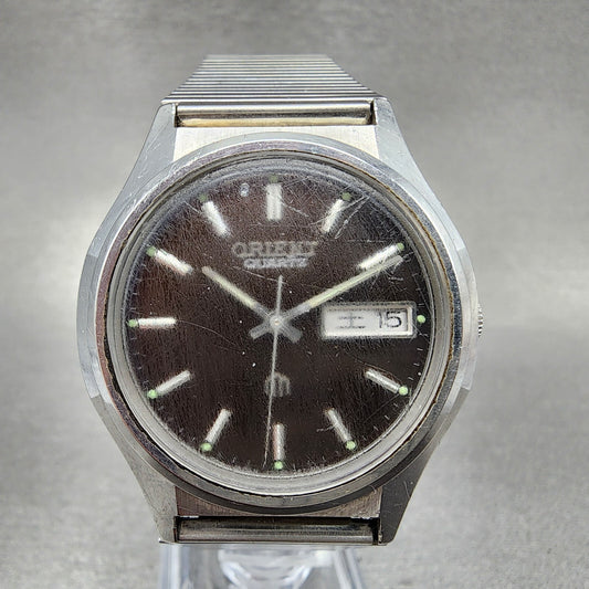 Orient Watch Men 36mm Brown Dial Steel Daydate Round 52912870 New Battery0