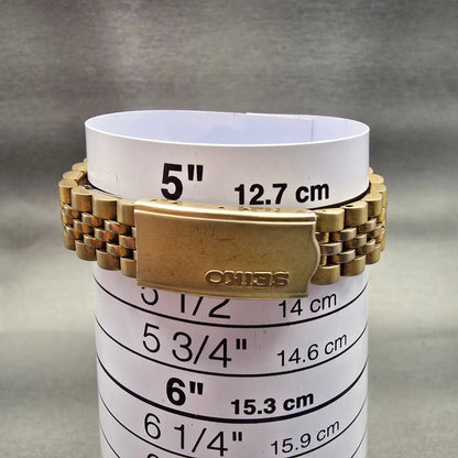 Seiko Watch Women 24mm Gold Dial Gold Tone Daydate Round 7N83-0049 New Battery9