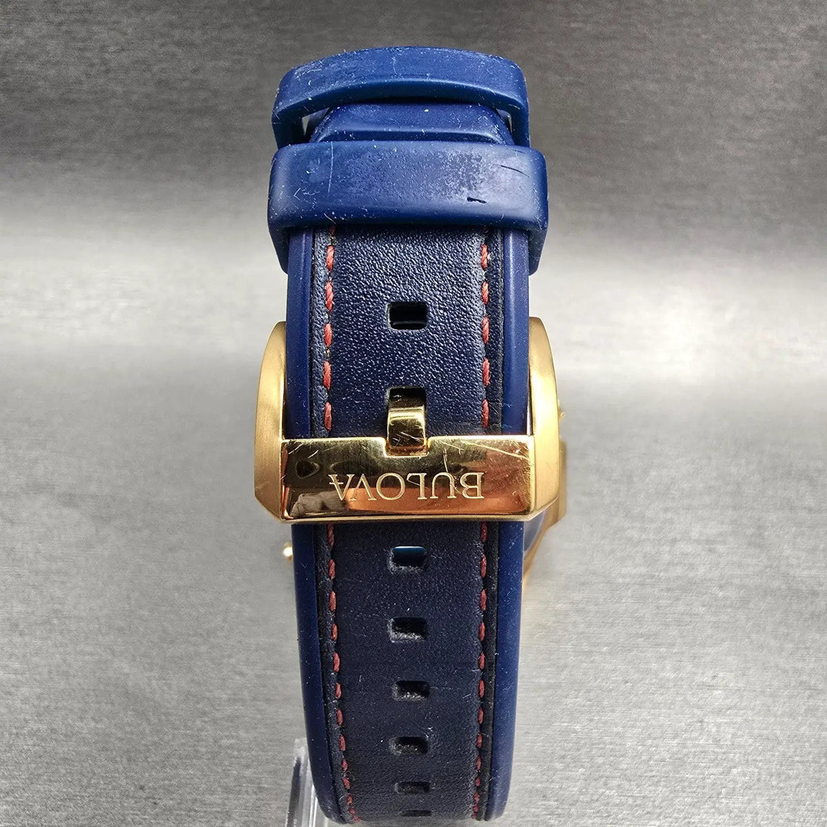 Bulova Marine Star Chronograph Watch Men 44mm Blue Dial Gold 97B168 New Battery7