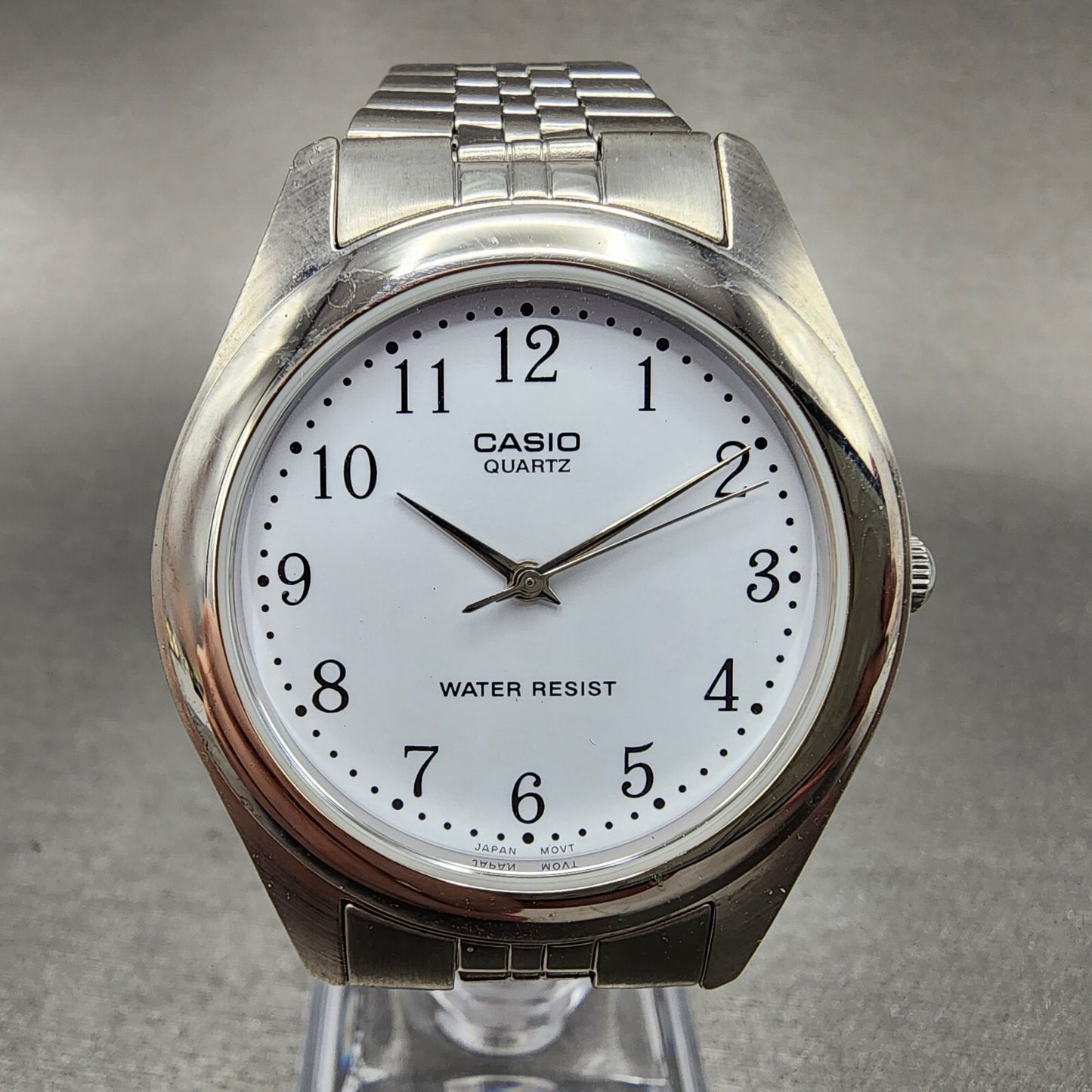 Casio Watch Men 36mm White Dial Silver Tone Round Mtp1129 New Battery0
