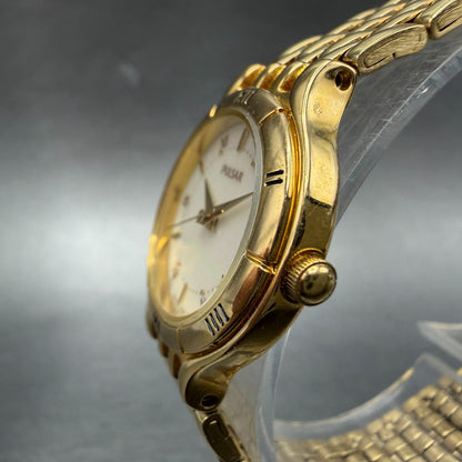 Seiko Pulsar Watch Women 24mm MOP Dial Gold Tone Round V401-1730 New Battery2