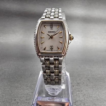 Seiko Watch Women 19mm MOP Dial Silver Tone Rectangle 1N01-0HL0 New Battery VTG5