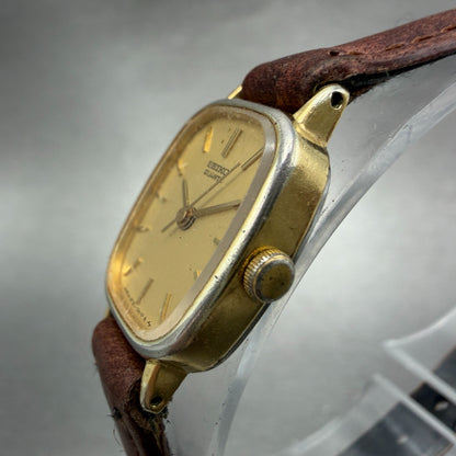 Seiko Watch Women 16mm Champagne Dial Gold Tone Rectangle 2C21-5139 New Battery2