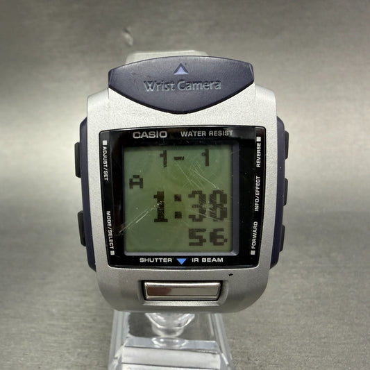 Casio Wrist Camera Watch Men 40mm Digital Silver Tone Rectangle WQV-1 New batt0