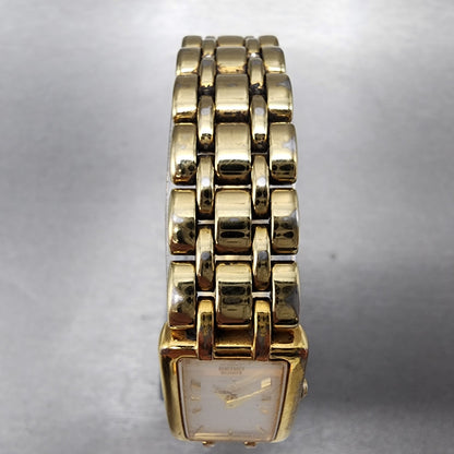 Seiko Tank Watch Women 17mm White Dial Gold Tone Rectangle 1N006B79 New Batt4
