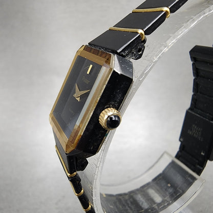 Pulsar Tank Watch Women 17mm Black Dial Black Gold Tone Rectangle New battery2