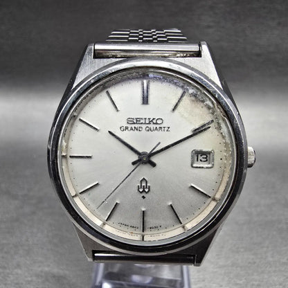Seiko Grand Quartz Watch Men 36mm Silver Dial Silver Daydate 4842-8041 New Batt1