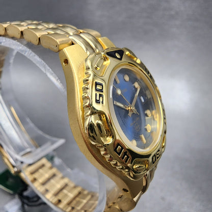 Bulova Marine Star Watch Women 28mm Blue Dial Gold Tone Date 97M31 New Batt NOS5