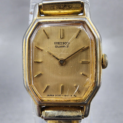 Seiko Watch Women 16mm Champagne Dial Gold Tone Octagon 2C205760 New Battery AB1
