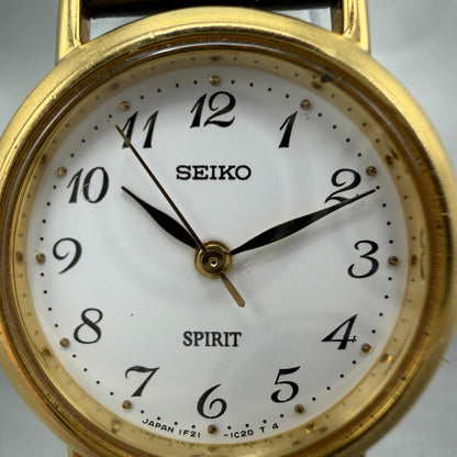 Seiko Spirit Watch Women 24mm White Dial Gold Tone Round 1F21-0H70 New Battery 41