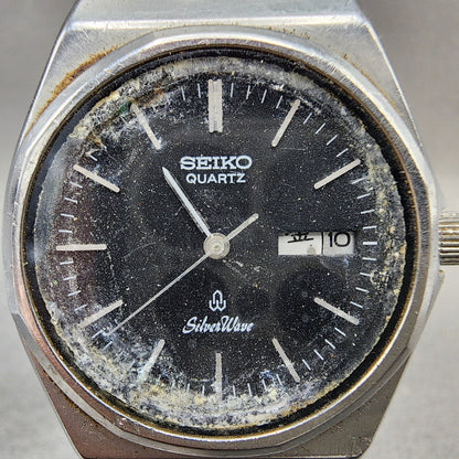 Seiko Silver Wave Watch Men 35mm Black Dial Silver Tone Daydate 64337000 PARTS2
