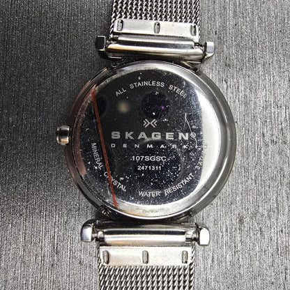 Skagen Watch Women 25mm Silver Dial Silver Tone Round 107SGSC New Battery Mesh L10