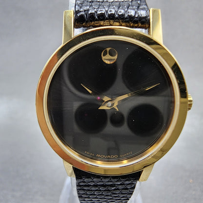 Movado Muesum Watch Women 25mm Black Dial Gold Tone Round 87 A1 832 New Batt BNG1