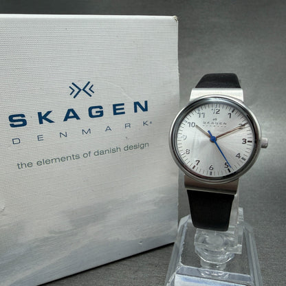 Skagen Watch Women 26mm Silver Dial Steel Round SKW2188 Leather Band New Battery0