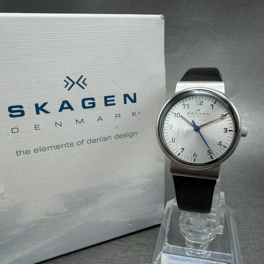 Skagen Watch Women 26mm Silver Dial Steel Round SKW2188 Leather Band New Battery0
