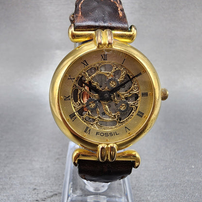Fossil Watch Women 32mm Champagne Dial Skeleton Dial gold Tone Round New Batt0