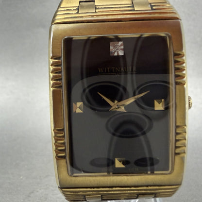 Wittnauer  Tank Watch Men 28mm Black Dial Gold Tone Rectangle 11D16 New Battery1